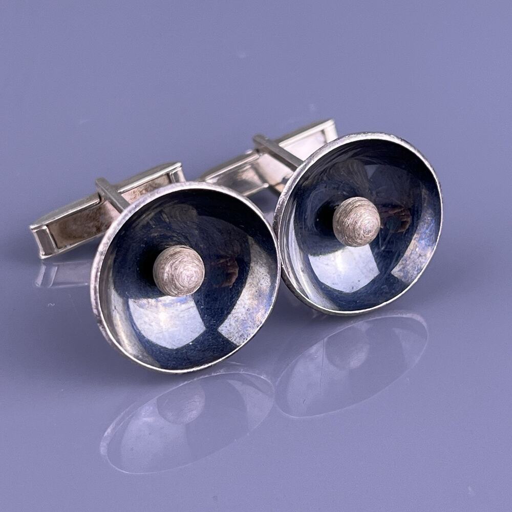 Miguel Garcia Martinez Cufflinks 925 Bell Ball Taxco Mexico Mid Century Vintage
